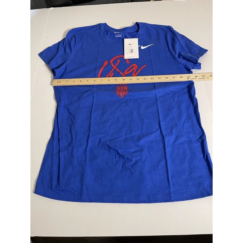 Nike Team USA Women's USWNT Soccer T-shirt Script Blue Size L New